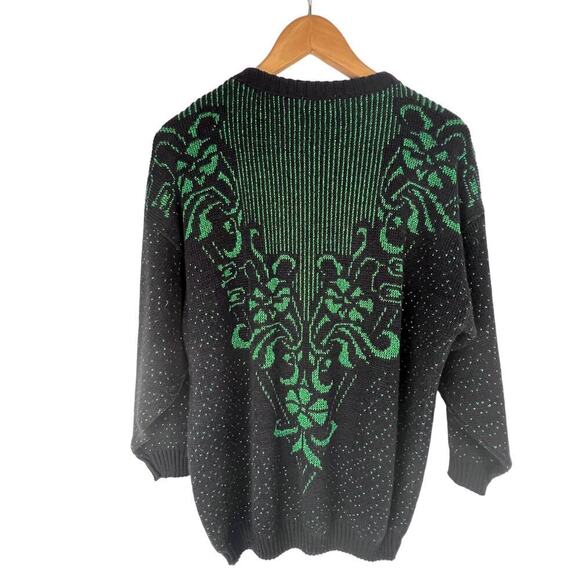 Vintage 80s Ellen-D Black Green Metallic Mock Turtleneck Jumper Sweater - Picture 2 of 7